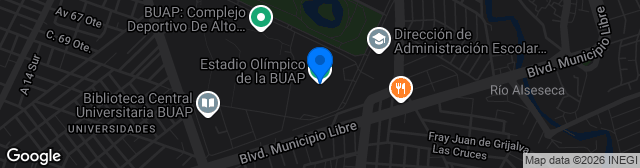 Map showing Estadio Universitario BUAP