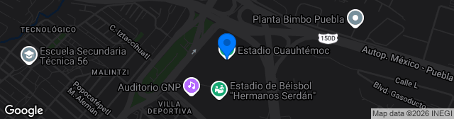 Map showing Estadio Cuauhtémoc