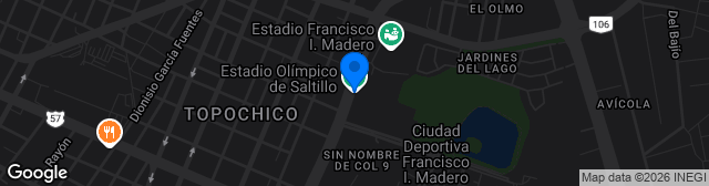 Map showing Estadio Olímpico Francisco I. Madero