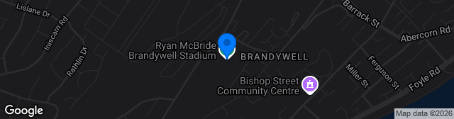Map showing The Ryan McBride Brandywell Stadium