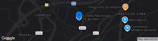 Map showing Estádio Municipal 25 de Abril