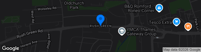 Map showing The Rush Green Stadium