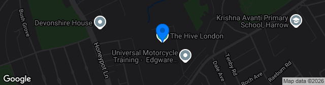 Map showing The Hive Stadium