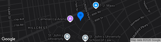 Map showing Belson Stadium at St John's University