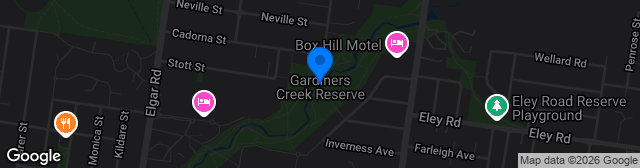 Map showing Gardiners Creek Reserve